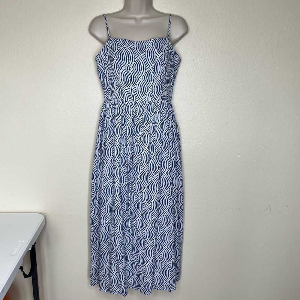 H&M Linen Blend Blue White Spaghetti Strap Midi Sundress Smocked Women Small - Picture 15 of 15